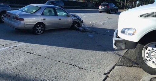 Toyota car crash with front corner damaged badly